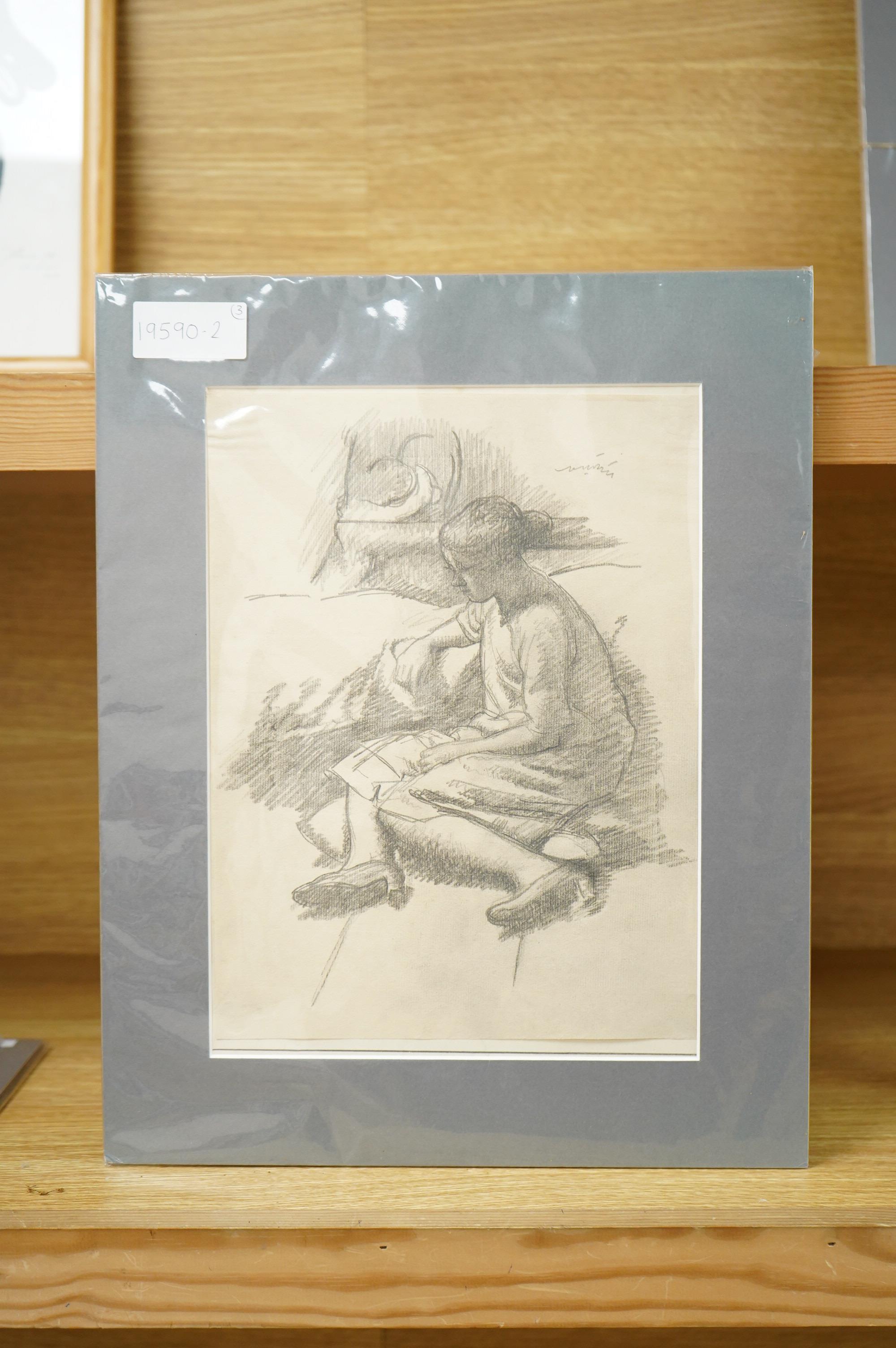 Harold Hope Read (1881-1959), ‘Thinking’, ‘Taking Time Out’ and ‘Resting’, each signed, Bowden Fine Art labels verso, three charcoal and pencils on paper, mounted, unframed, largest 29 x 21cm